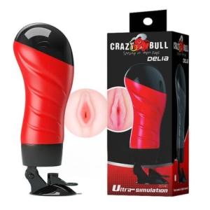 Âm đạo giả gắn tường Crazy Bull Delia có rung và phát âm thanh, đồ chơi tình dục nam dùng pin AAA, thiết kế đỏ đen, cấu tạo TPR và ABS theo mô tả sản phẩm, dành cho người trưởng thành tìm kiếm dụng cụ hỗ trợ thủ dâm