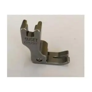 Chân vịt CR 1/16E SUSEI 1,6mm cho máy may công nghiệp, chân vịt mí phải dạng bù mép, hỗ trợ kiểm soát khoảng cách từ kim đến mép vật liệu, phù hợp xưởng may, thợ may và công đoạn hoàn thiện hàng may
